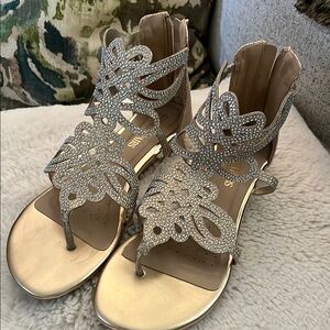 NWT NEW in box, Elegant Gold Sandals, wedge 1/2, size9